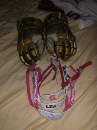 UA 2016 All American Game Command Pro Lacrosse Gloves 13" + 3 custom Cascade chinstraps