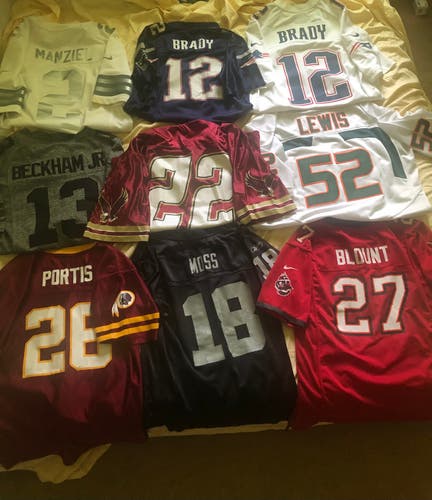 Lot of 9 NFL jerseys (Johnny Manziel, Tom Brady, Ray Lewis)