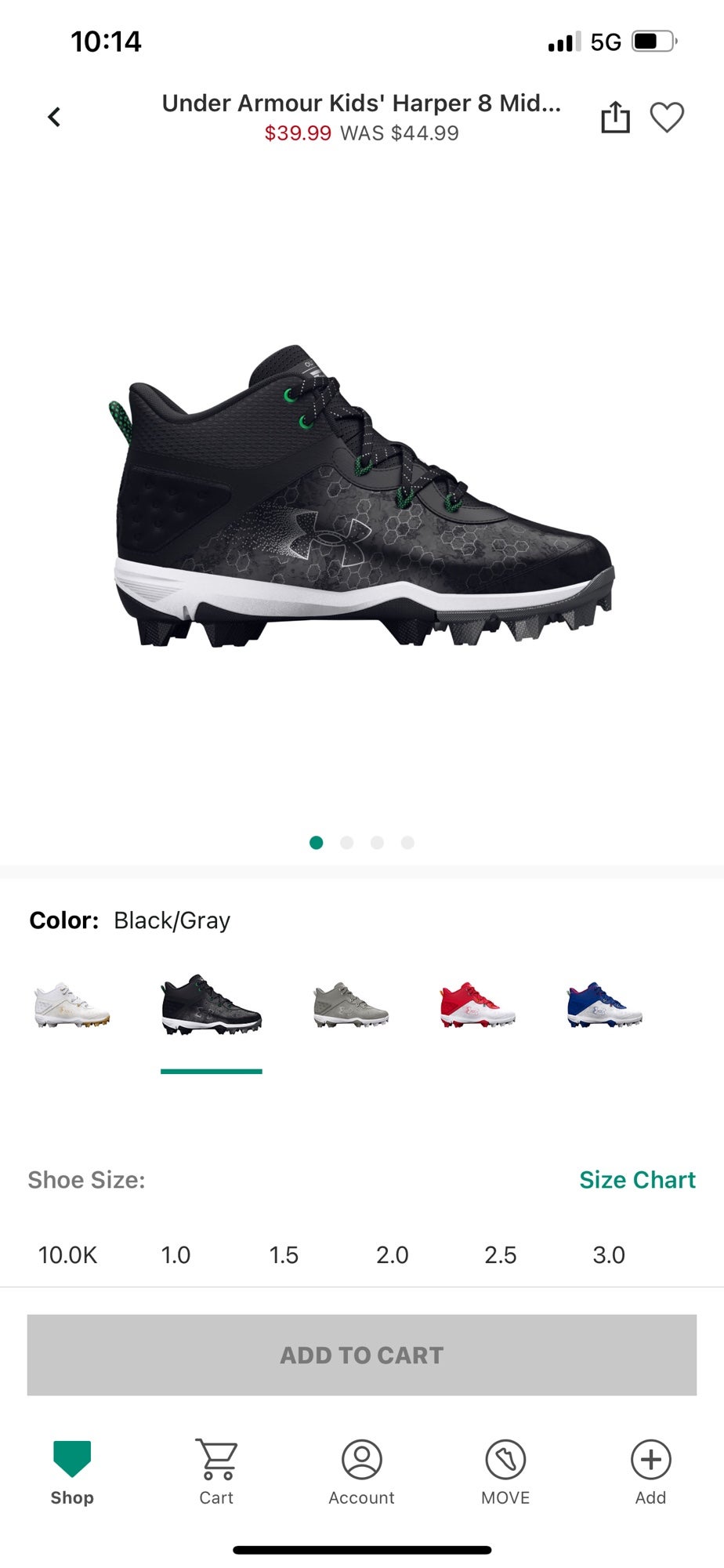 size 8 youth baseball cleats