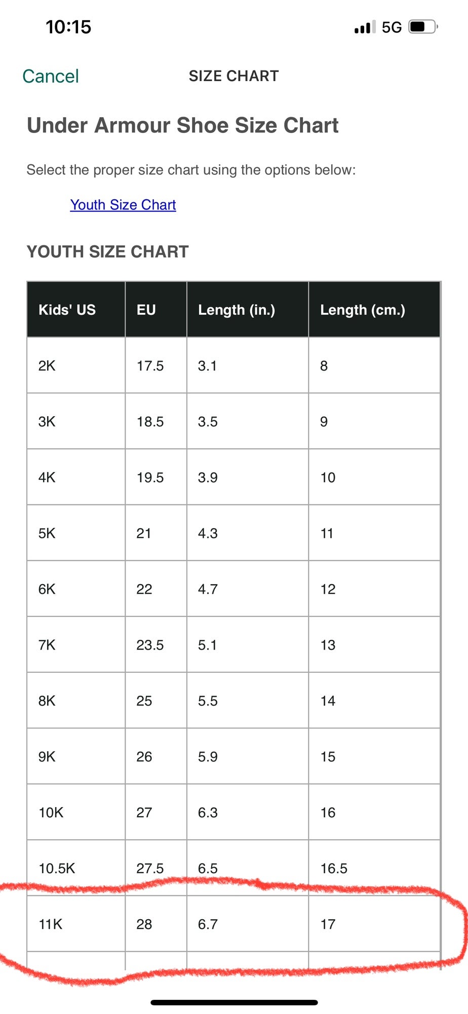 under armour shoe size vs nike