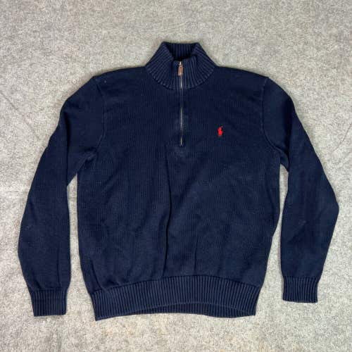Polo Ralph Lauren Mens Sweater Large Blue Red Pony Pullover Quarter Zip Cotton