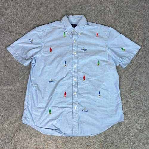 Ralph Lauren Mens Shirt Extra Large Blue Button Shark Sailboat Embroidered Top