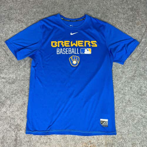 Milwaukee Brewers Mens Shirt Large Blue Gold Tee T Nike Baseball MLB DriFit