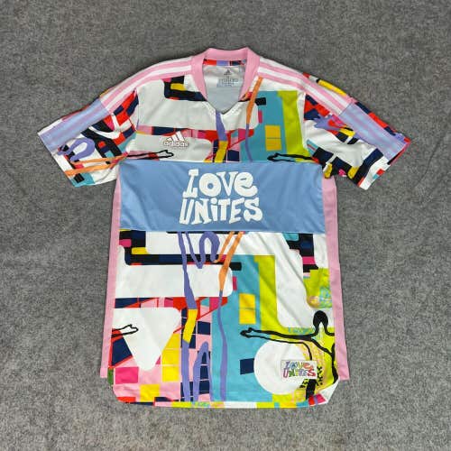Adidas Mens Shirt Small White Blue Pink Love Unites Tiro Soccer Jersey All Over
