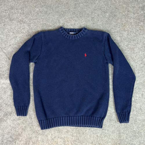 Vintage Polo Ralph Lauren Womens Sweater Large Blue Red Pony Cotton Made Japan