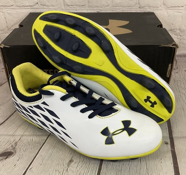 Under Armour Force II HG JR Youth Soccer Cleats White Yellow Blue US Size 4Y