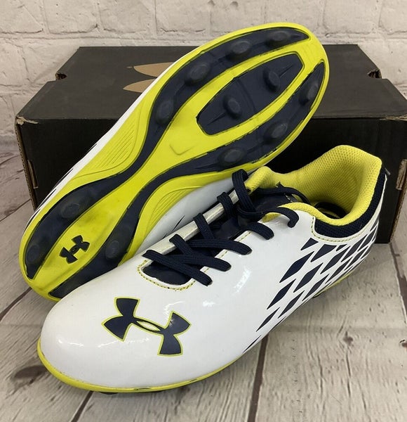 Under Armour Force II HG JR Youth Soccer Cleats White Yellow Blue US Size 4Y