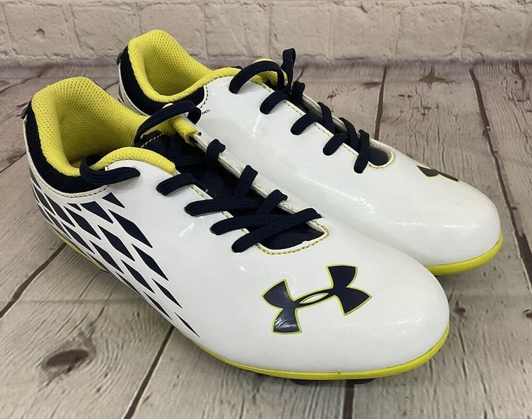 Under Armour Force II HG JR Youth Soccer Cleats White Yellow Blue US Size 4Y