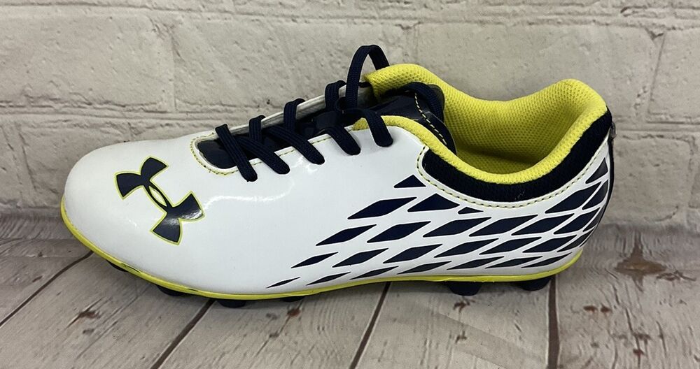 Under Armour Force II HG JR Youth Soccer Cleats White Yellow Blue US Size 4Y