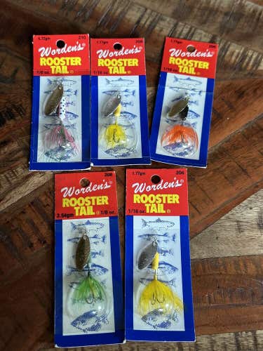 Worden's Rooster Tail Spinner Lure Lot of 5 Brand New