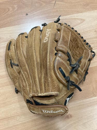 Brown Used Wilson a900 Right Hand Throw Pitcher's Softball Glove 12"