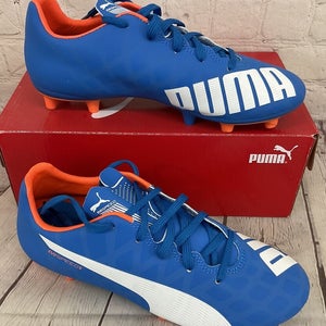 Puma 103293 03 evoSPEED 5.4 FG JR Youth Soccer Cleats Blue White Orange US 4