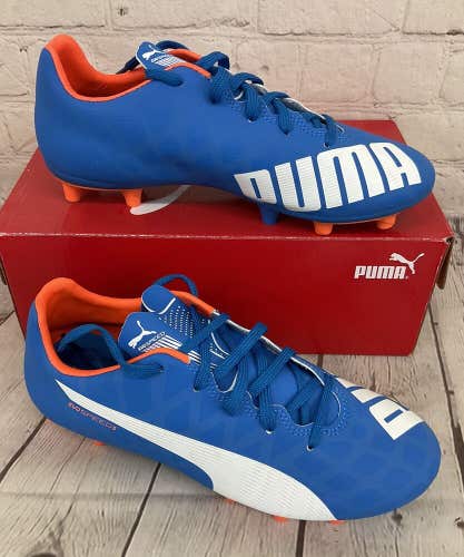 Puma 103293 03 evoSPEED 5.4 FG JR Youth Soccer Cleats Blue White Orange US 4