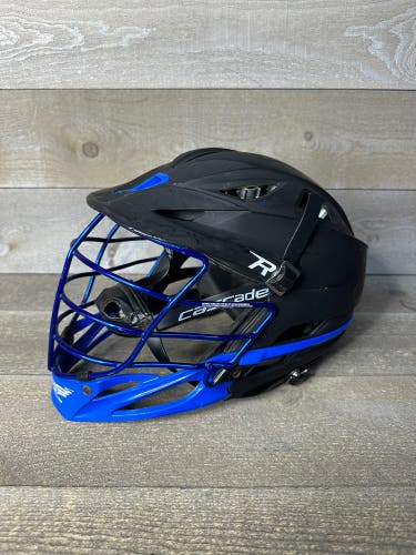 Cascade R Lacrosse Helmet Matte Black Chrome Blue Face Shield One Size Fit Most