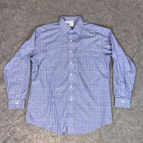 Brooks Brothers Mens Shirt 16.5 34 Blue White Plaid Button Up Dress Classic Top