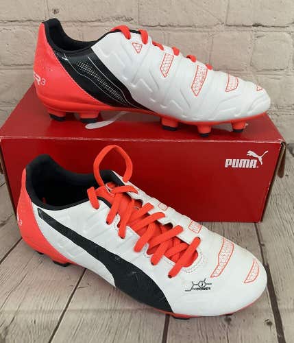 Puma 103225-05 evoPOWER 3.2 FG JR Youth Soccer Cleats White Eclipse Lava US 4