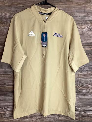 University of Tulsa Short Sleeve  Adidas Quarter Zip Gold Men’s Large Climalite