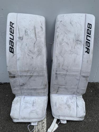 White Used Medium Intermediate Bauer GSX Goalie Leg Pads