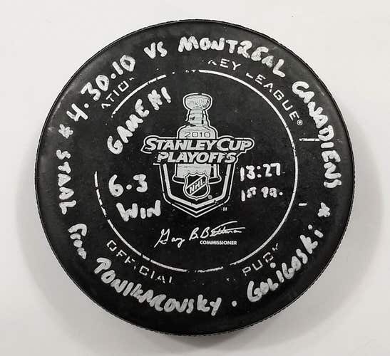 4-30-10 JORDAN STAAL Playoffs Penguins vs Canadiens NHL Game Used GOAL PUCK