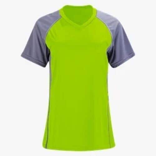 High Five Youth Girls Evolution Lime Green Gray Vneck SS Soccer Shirt New