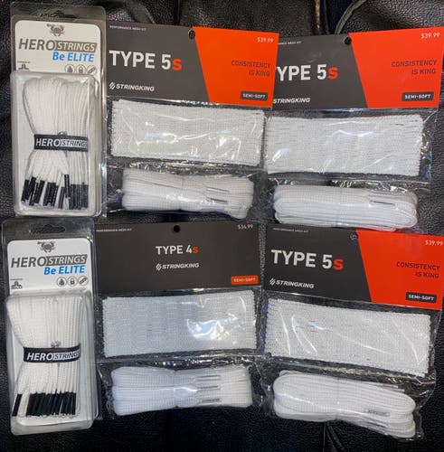 3 x STRINGKING TYPE 5S and 1 x 4s PERFORMANCE MESH KITS,  2 Hero String Kits, LOT OF 6!!