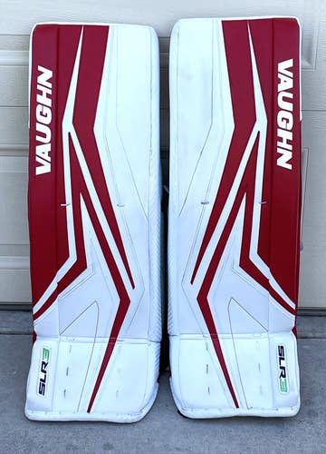 Excellent Used Vaughn SLR3 Pro Goalie Leg Pads- Senior 34+2 White/Red
