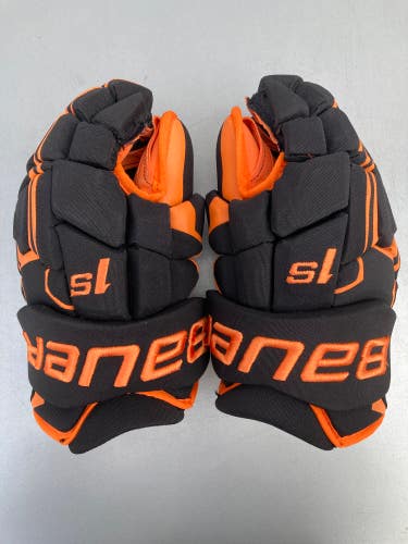 Black Used Senior Princeton Tigers Bauer Supreme 1S Gloves 13" Pro Stock