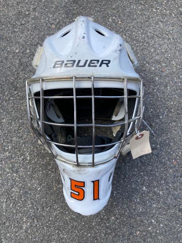 White Used Junior Bauer NME IX Goalie Mask
