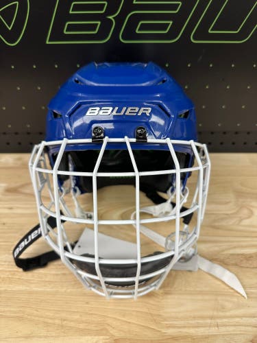 Bauer Hyperlite Helmet M/L Royal Blue w/ Profile II WHT LRG Cage
