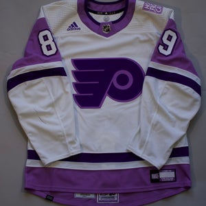 2021 Philadelphia Flyers Hockey Fights Cancer Cam Atkinson warm up worn jersey