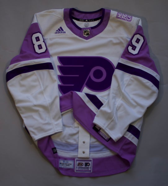 2021 Philadelphia Flyers Hockey Fights Cancer Cam Atkinson warm up worn jersey
