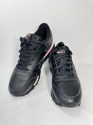 Womens 7.5 Reebok Princess Classic Black Leather Athletic Sneakers Shoes GZ5647