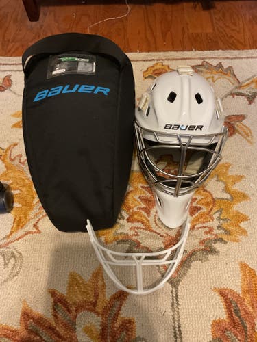 Used Senior Bauer NME One Goalie Mask with two cateye cages