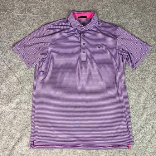 Greyson Mens Polo Shirt Large Purple Golf Striped Wolf Logo Performance Top
