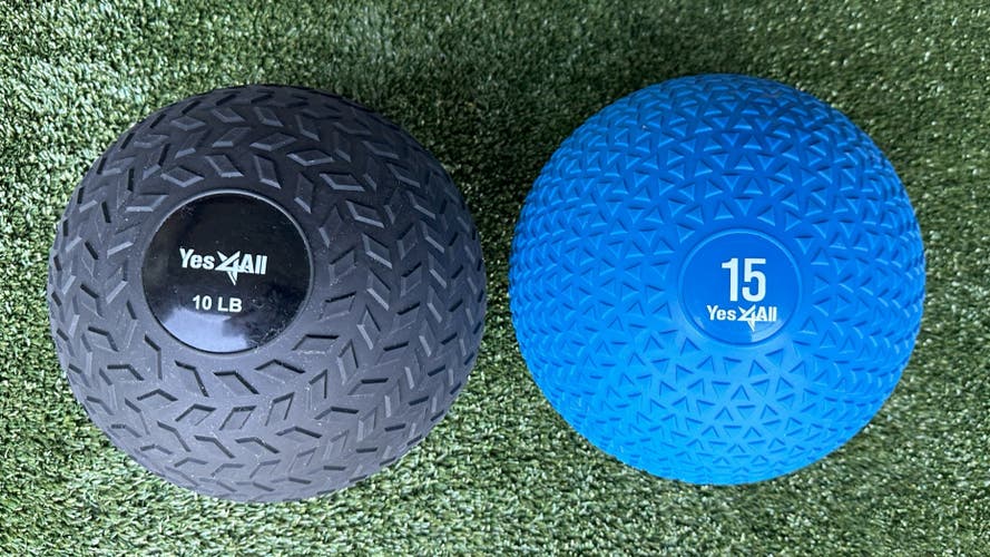 Set of 2 Yes4All Slam Balls, one 10lb & one 15lb Medicine Balls - Durable PVC Sand Filled