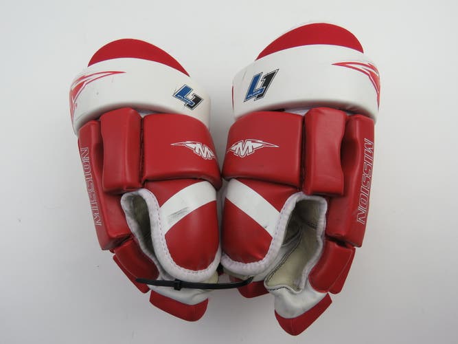 Mission L1 Pure Red Leather Ice Hockey Player Gloves Size Senior 13"