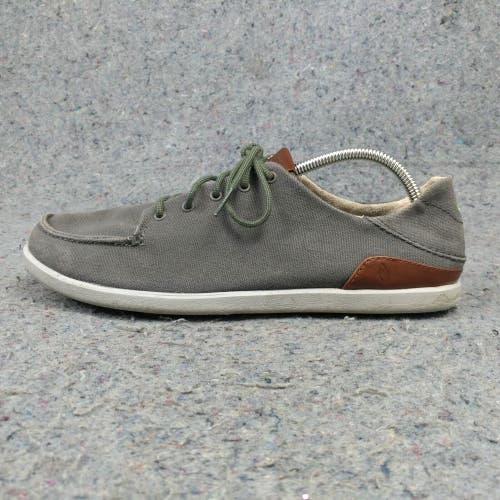 OluKai Manoa Shoes Mens 10 Sneakers Gray Moc Toe Canvas Lace Up Casual Low Top