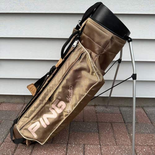 Vintage Ping Karsten Hoofer Golden Brown White Logo Stand Golf Bag 4 Way