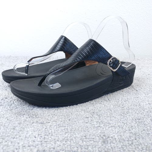 FitFlop The Skinny Womens 11 Flip Flop Thong Sandals Black Leather Comfort Shoes
