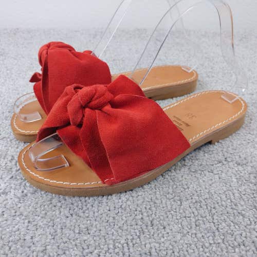 IRIS Greek Handmade Sandals Womens 38EU Slip On Shoes Red Suede Leather Bow
