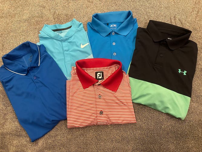 Golf polo 5 shirt bundle. All size Large  Adidas, Nike Golf, Nike, Under Armour, FootJoy.