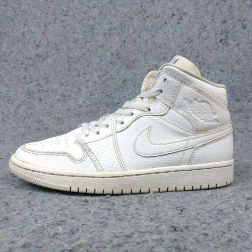 Nike Air Jordan 1 Mid Womens 8 Shoes White Snakeskin Texture Sneakers BQ6472-110