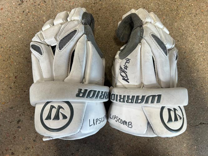 White Used Warrior Burn Lacrosse Gloves 10"