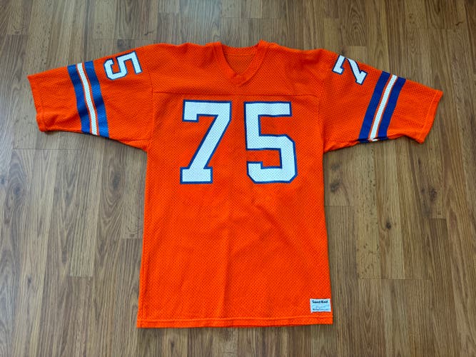 Denver Broncos Rulon Jones #75 NFL FOOTBALL VINTAGE SAND KNIT Size Large Jersey