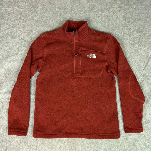 North Face Mens Sweater Large Red Pullover 1/4 Zip Outdoor Knit Logo Gorp Top