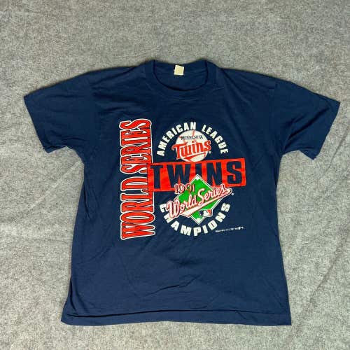 Vintage Minnesota Twins Mens Shirt Large Navy Tee 1991 World Series Screen Stars