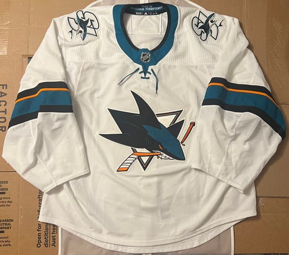 San Jose Sharks Team Issued White MiC Adidas Hockey Jersey 58G (SEE IMAGES)