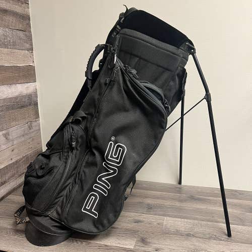 PING HOOFER3 Black 4 Way Stand Carry Golf Bag Dual Shoulder Padded Straps CLEAN!