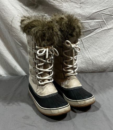 Sorel Joan of Arctic White Suede Leather Fur Trimmed Winter Boots US 10 EU 41