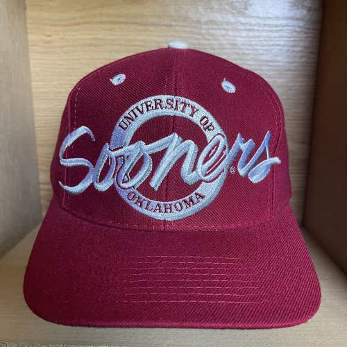 Vintage Oklahoma Sooners The Game Circle Logo Wool Blend Snapback Hat Cap RARE